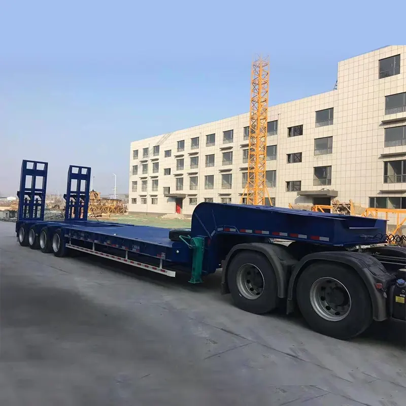 80-100 တန် 4 Axles Lowbed Semi Trailer နှင့် နောက်ဘက် ချဉ်းကပ်လမ်း